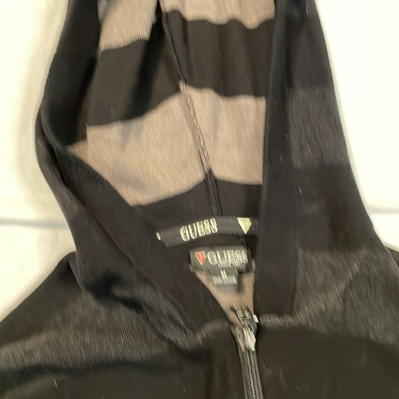 Guess Men’s Freeland Striped Full Zip Black Hoodie Sweater Size M - Picture 2 of 4
